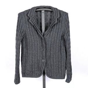 Talbots Pure Merino Wool Classic Cable Knit Cardigan Sweater Gray XL Cozy Cabin